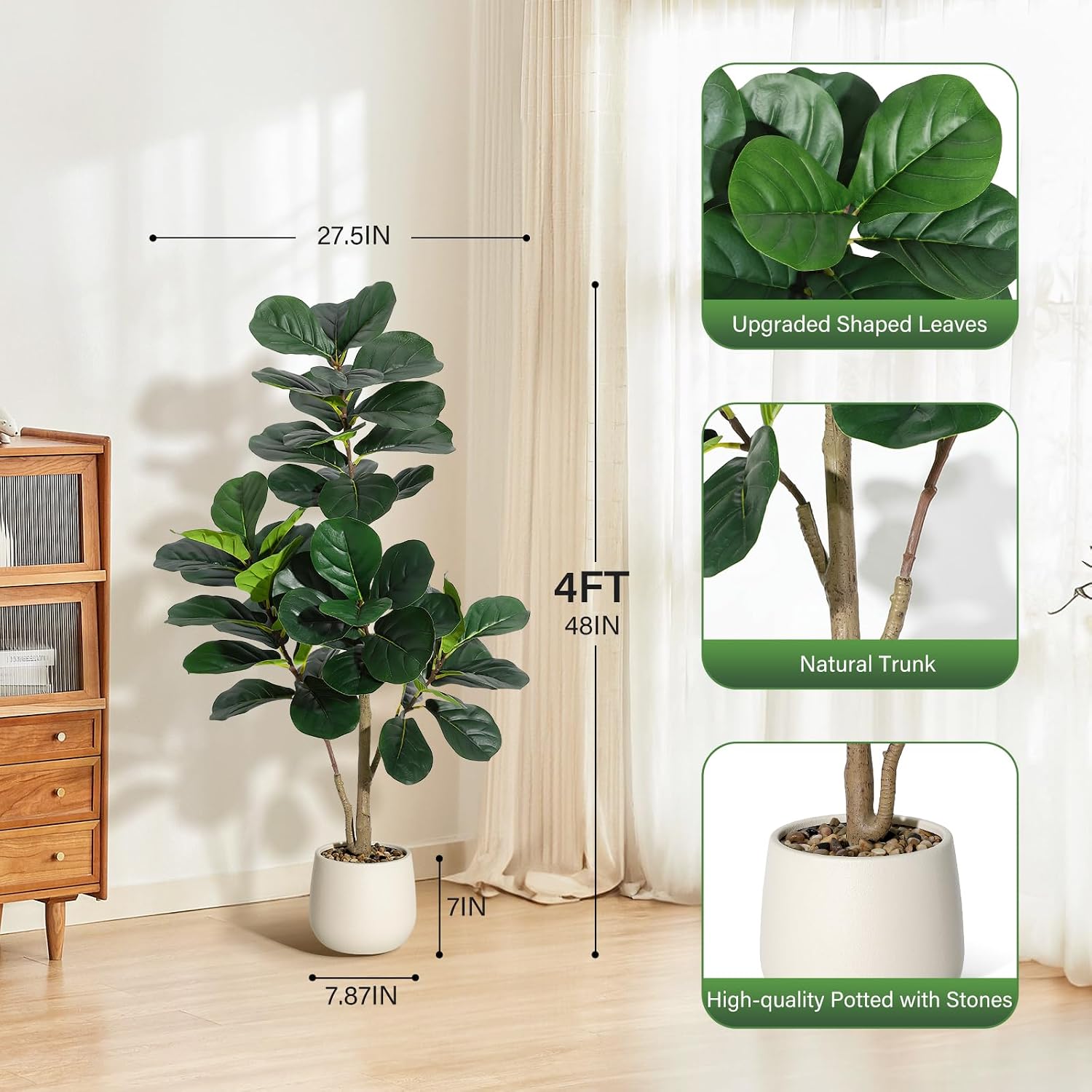4 ft Fiddle Leaf Fig Tree Arti - Ficus Lyrata Tree 评论和价格